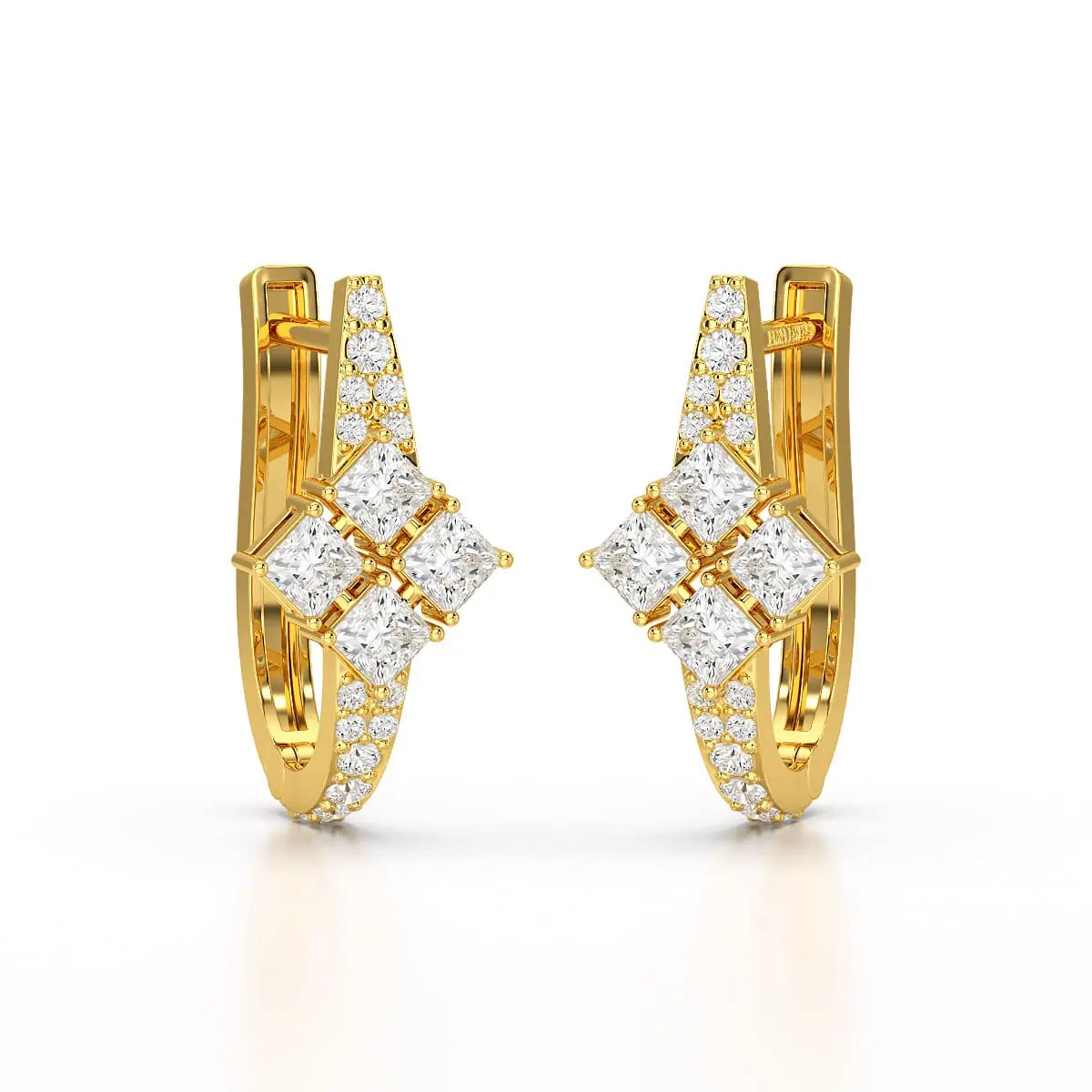 1.07 CT Princess Cut Lab Diamond Hoop Earrings Jama Jewels