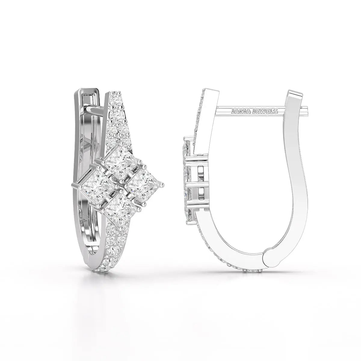 1.07 CT Princess Cut Lab Diamond Hoop Earrings Jama Jewels