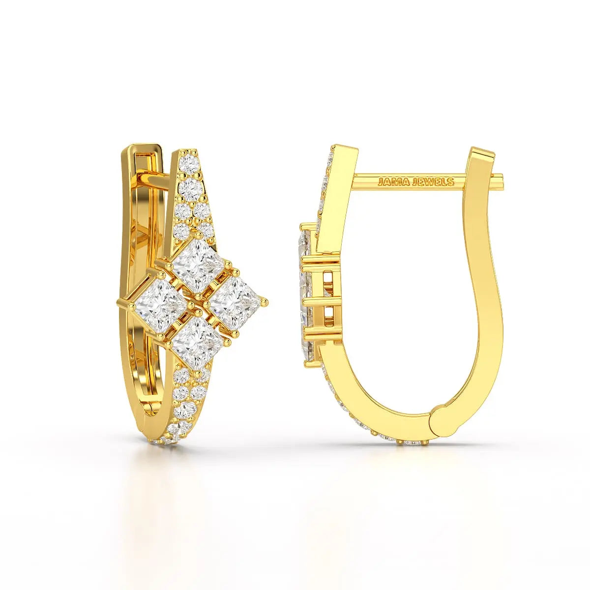 1.07 CT Princess Cut Lab Diamond Hoop Earrings Jama Jewels