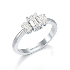 1.3 CT Three Stone Emerald Oval Cut Lab Diamond Ring