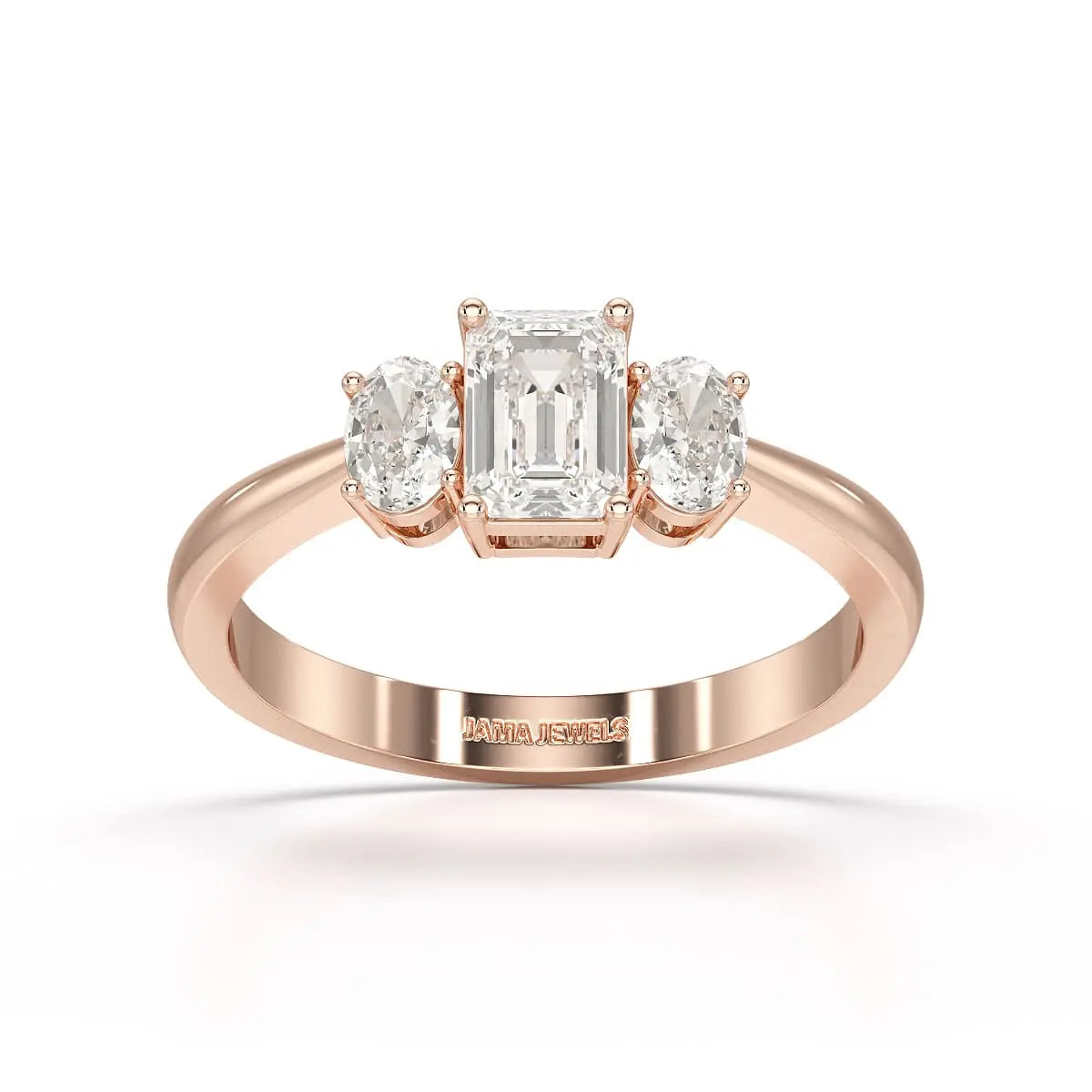 1.3 CT Three Stone Emerald Oval Cut Lab Diamond Ring