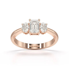 1.3 CT Three Stone Emerald Oval Cut Lab Diamond Ring