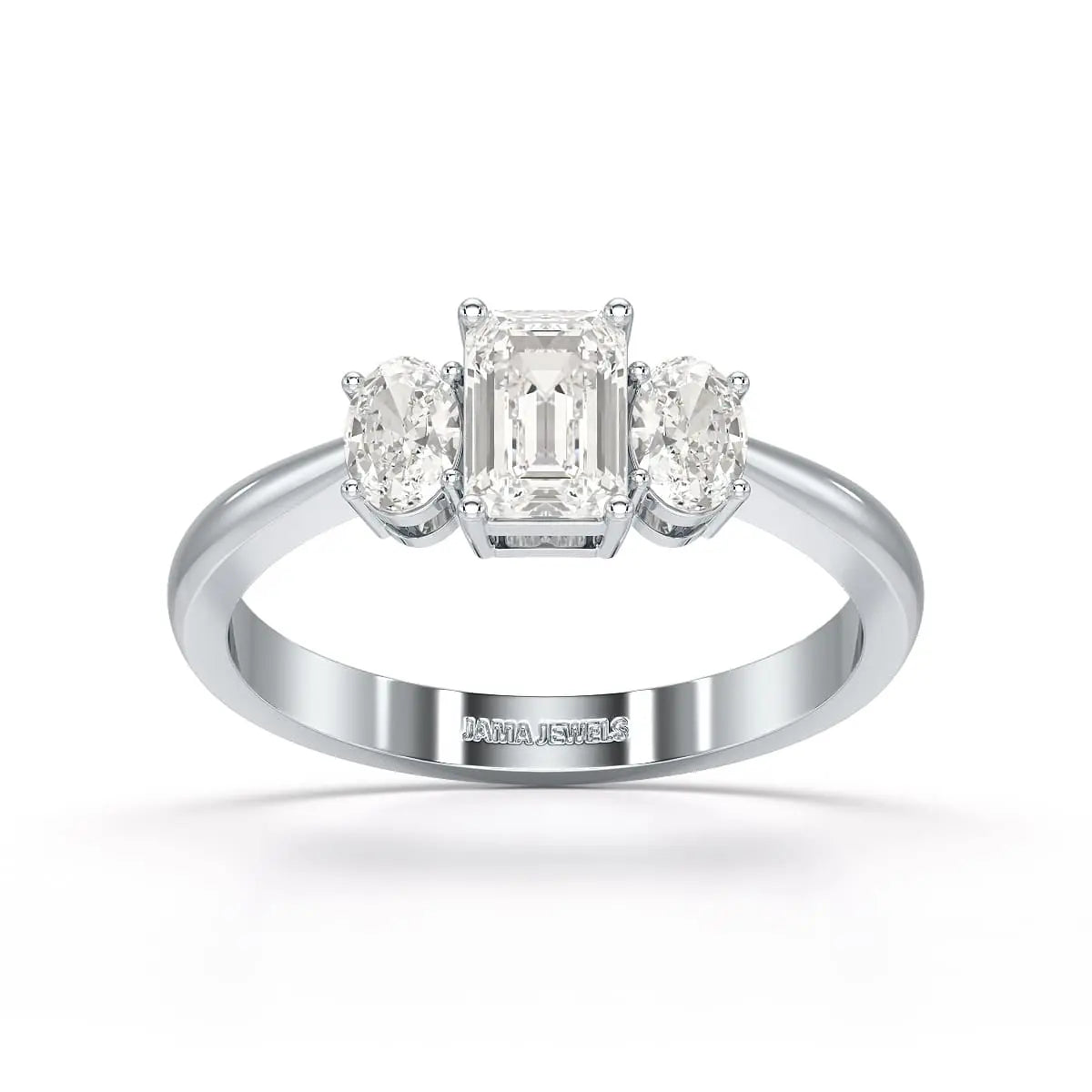 1.3 CT Three Stone Emerald Oval Cut Lab Diamond Ring