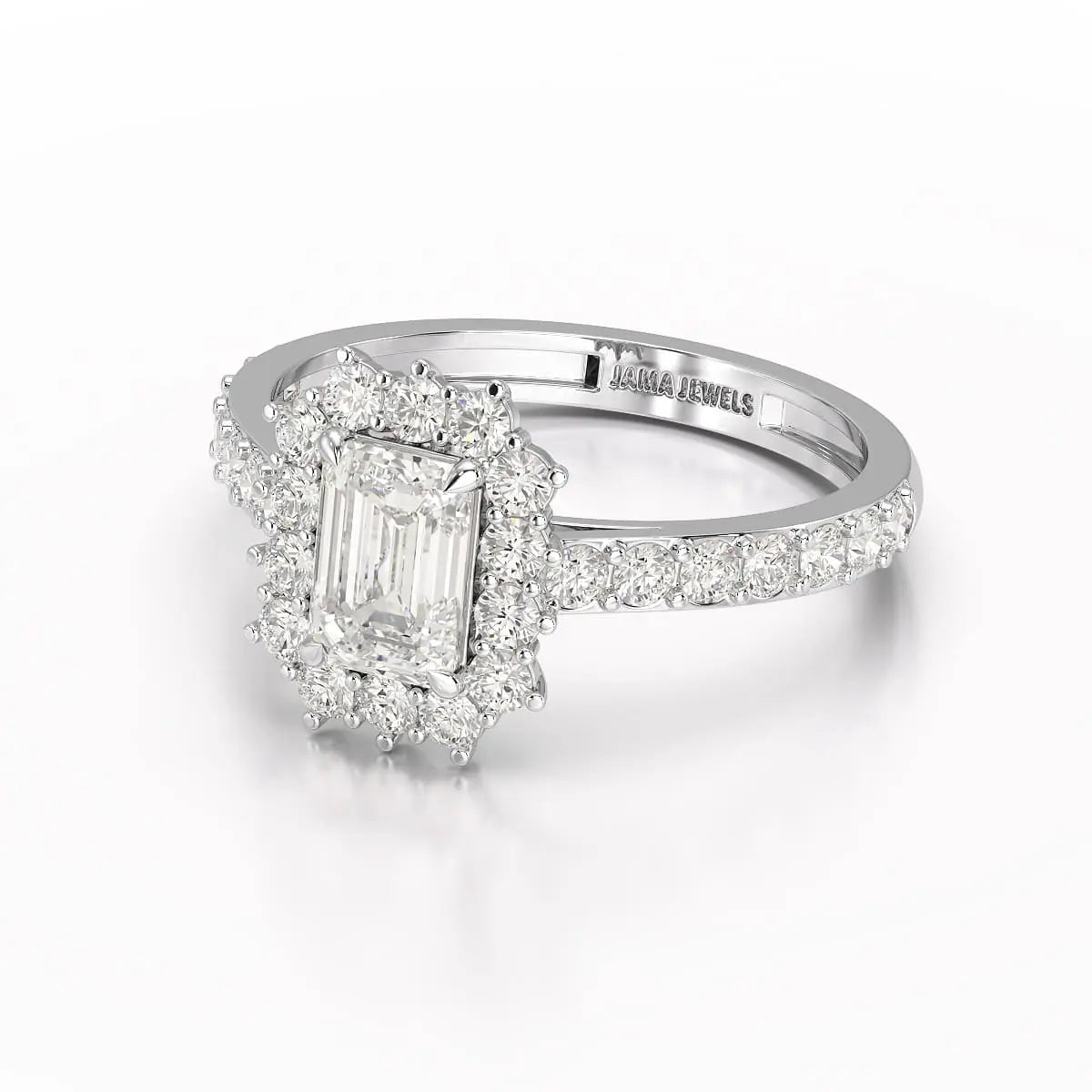 1.5 CT Lab Diamond Emerald Cut Halo Ring Jama Jewels