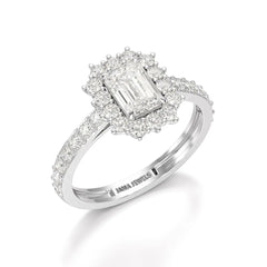1.5 CT Lab Diamond Emerald Cut Halo Ring Jama Jewels