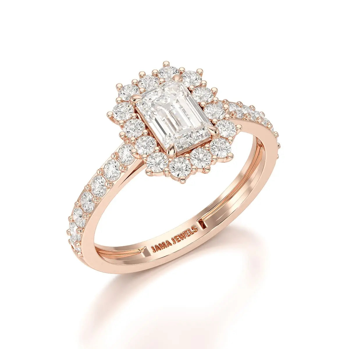 1.5 CT Lab Diamond Emerald Cut Halo Ring Jama Jewels