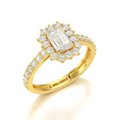 1.5 CT Lab Diamond Emerald Cut Halo Ring Jama Jewels