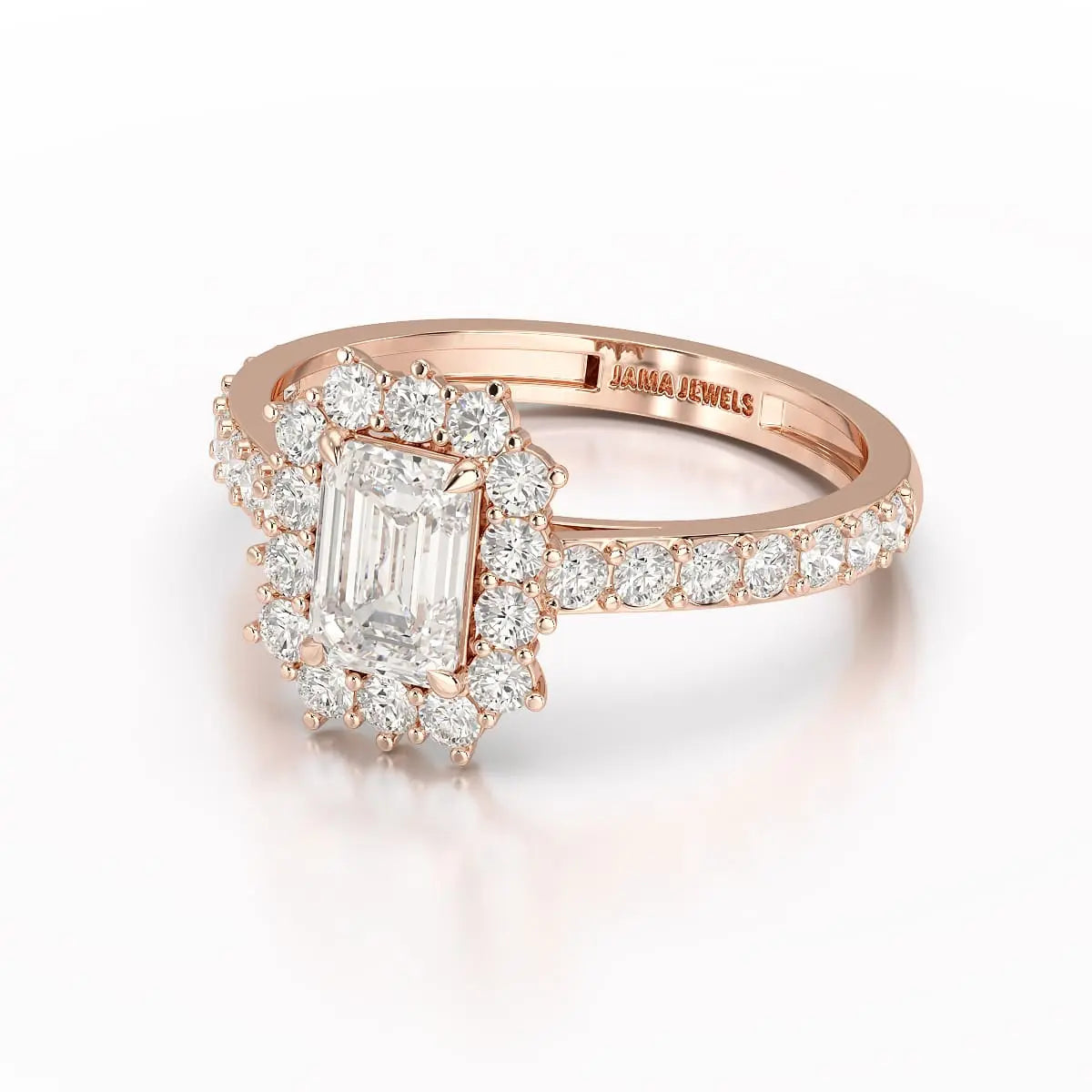 1.5 CT Lab Diamond Emerald Cut Halo Ring Jama Jewels