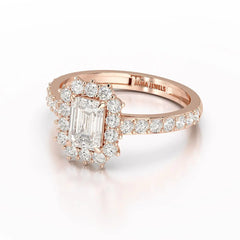 1.5 CT Lab Diamond Emerald Cut Halo Ring Jama Jewels