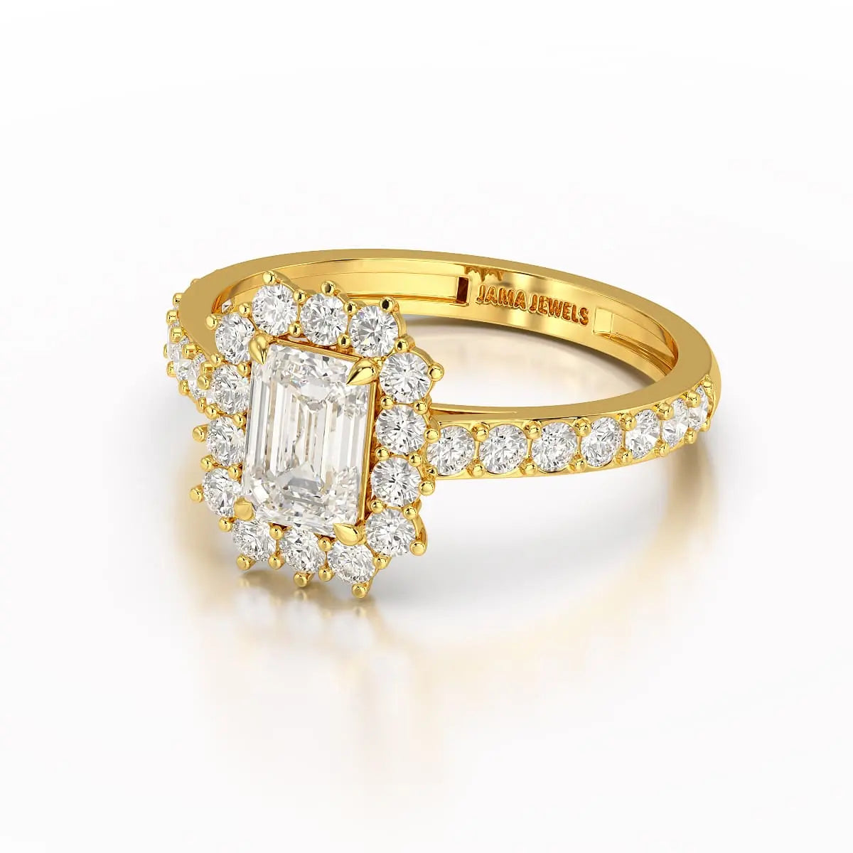 1.5 CT Lab Diamond Emerald Cut Halo Ring Jama Jewels