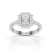 1.5 CT Lab Diamond Emerald Cut Halo Ring Jama Jewels