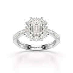 1.5 CT Lab Diamond Emerald Cut Halo Ring Jama Jewels
