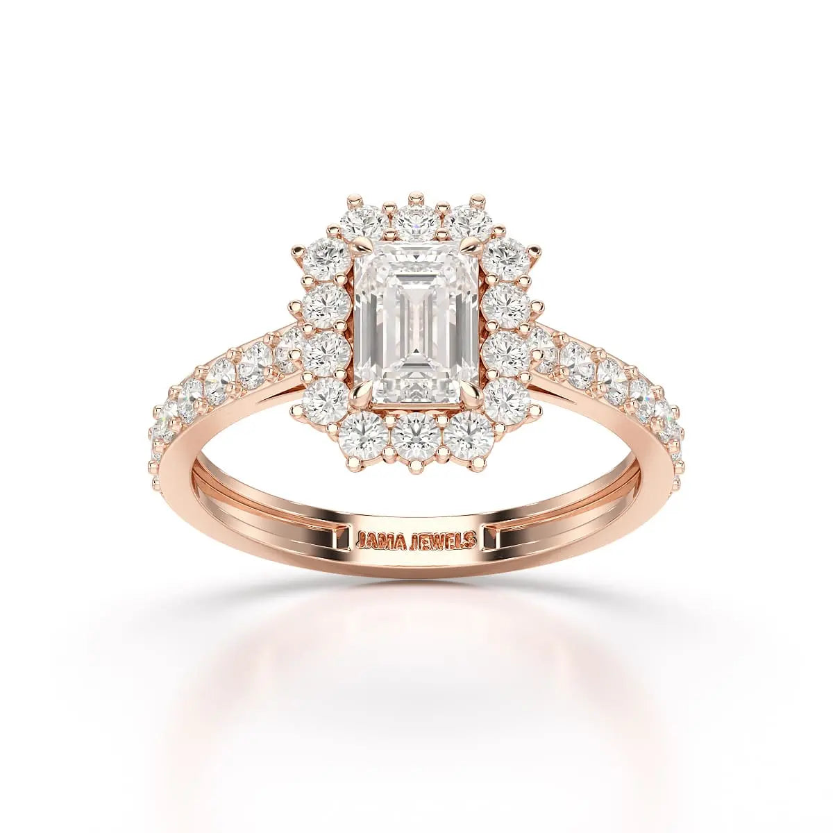 1.5 CT Lab Diamond Emerald Cut Halo Ring Jama Jewels