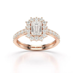 1.5 CT Lab Diamond Emerald Cut Halo Ring Jama Jewels
