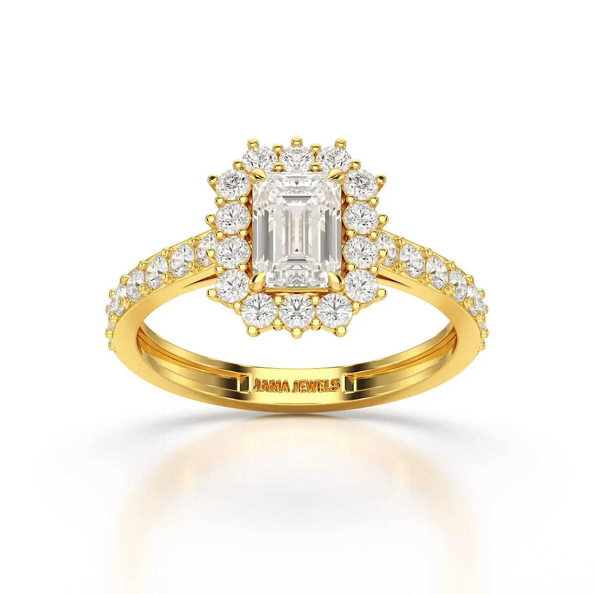 1.5 CT Lab Diamond Emerald Cut Halo Ring Jama Jewels