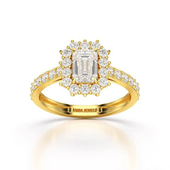 1.5 CT Lab Diamond Emerald Cut Halo Ring Jama Jewels
