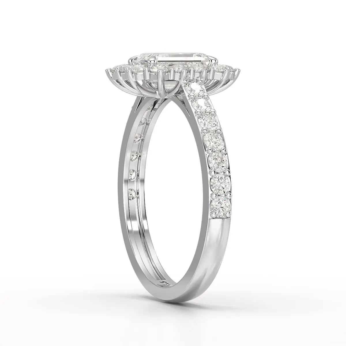 1.5 CT Lab Diamond Emerald Cut Halo Ring Jama Jewels