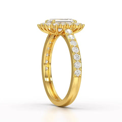 1.5 CT Lab Diamond Emerald Cut Halo Ring Jama Jewels