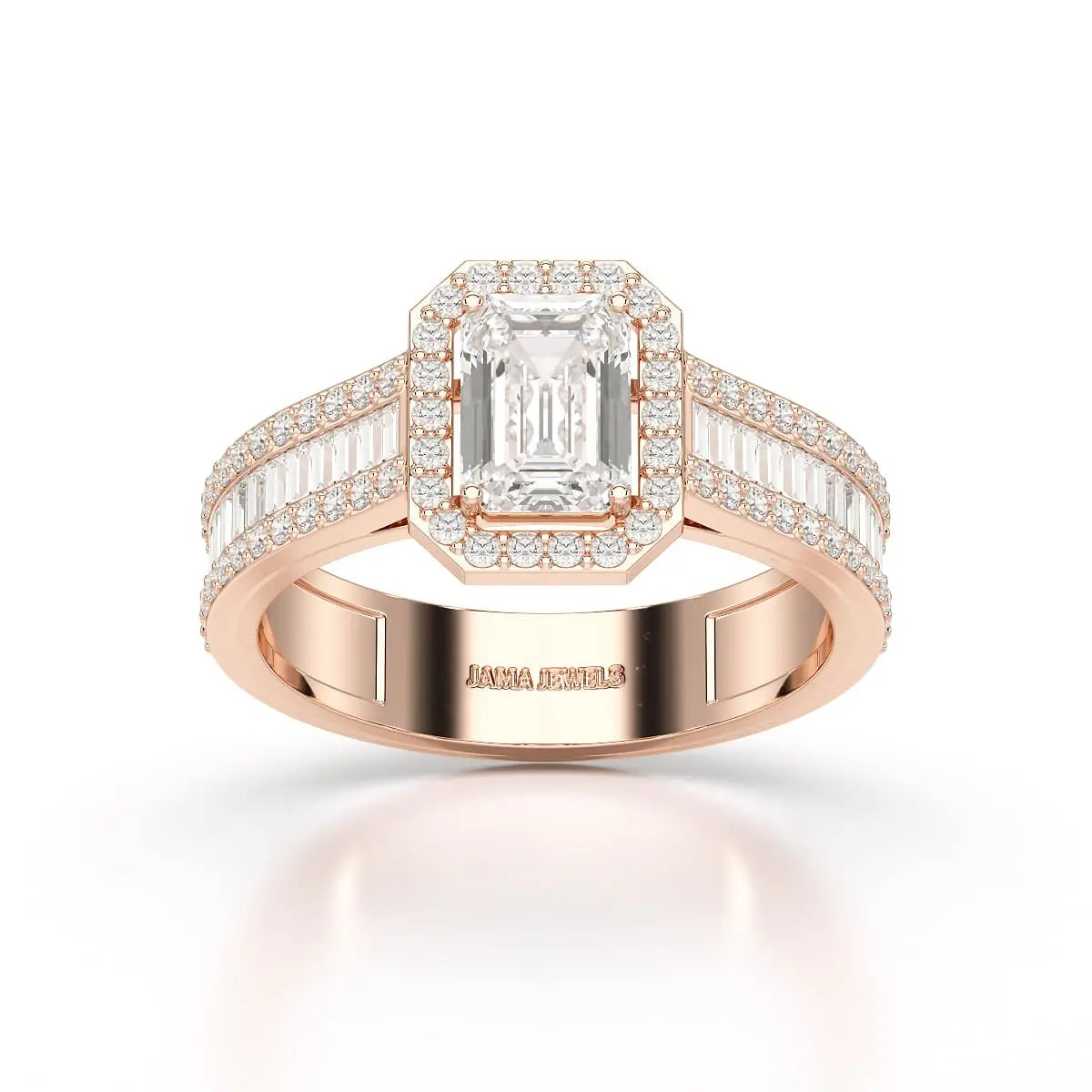 1.72 CT Emerald Cut Halo Lab Diamond Ring Jama Jewels