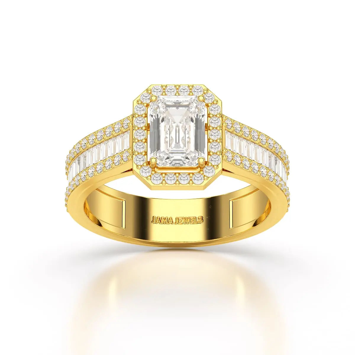 1.72 CT Emerald Cut Halo Lab Diamond Ring Jama Jewels