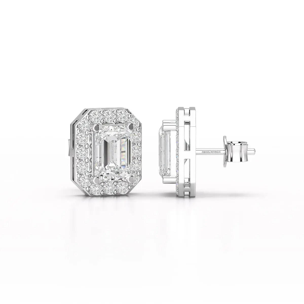 2.51 CT Lab Diamond Halo Emerald Stud Earrings Jama Jewels