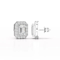 2.51 CT Lab Diamond Halo Emerald Stud Earrings Jama Jewels