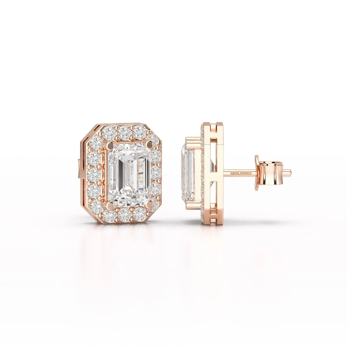 2.51 CT Lab Diamond Halo Emerald Stud Earrings Jama Jewels