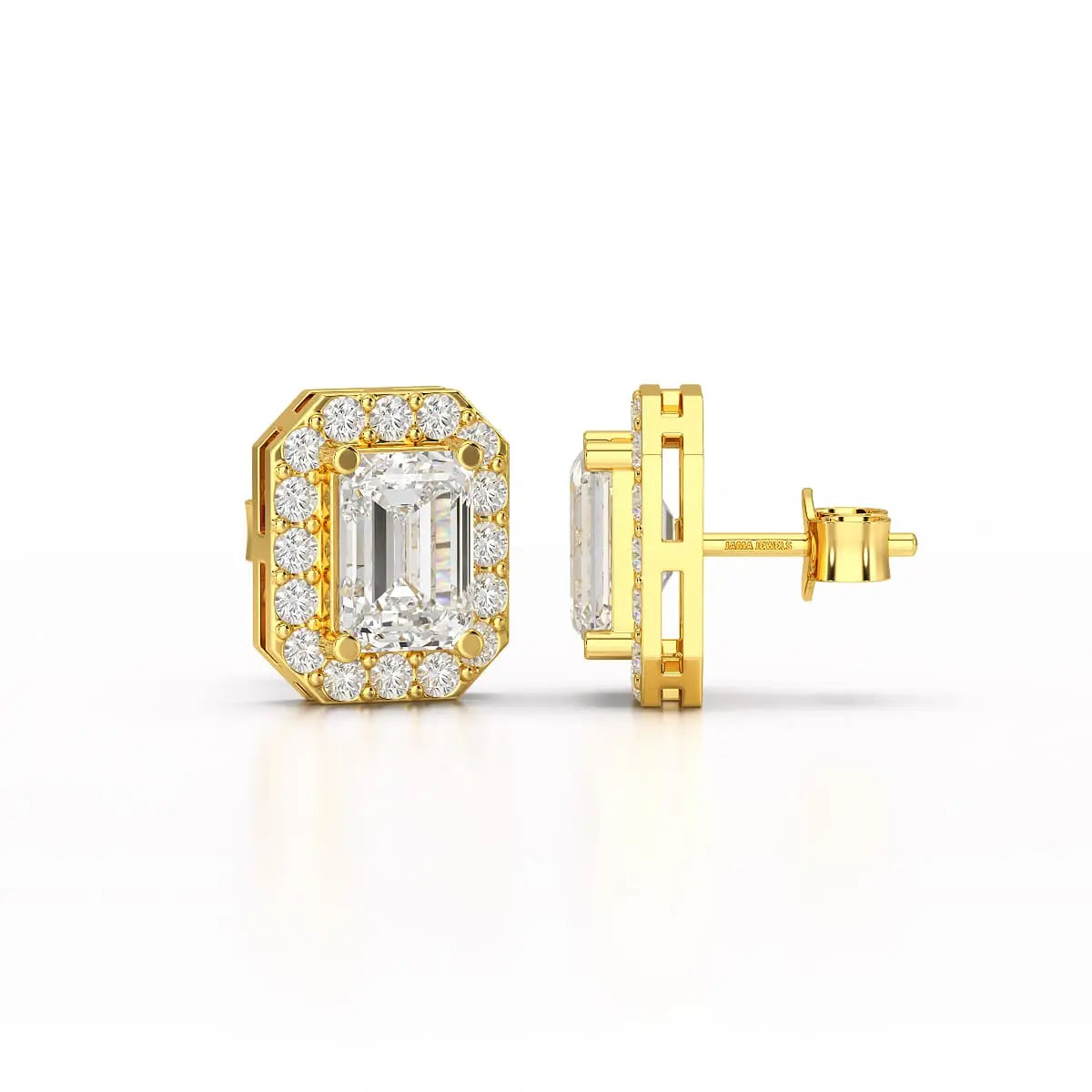 2.51 CT Lab Diamond Halo Emerald Stud Earrings Jama Jewels