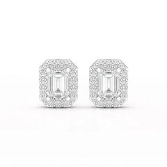 2.51 CT Lab Diamond Halo Emerald Stud Earrings Jama Jewels