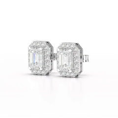 2.51 CT Lab Diamond Halo Emerald Stud Earrings Jama Jewels
