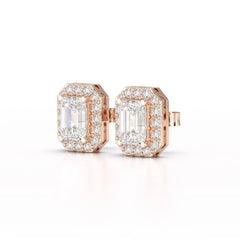 2.51 CT Lab Diamond Halo Emerald Stud Earrings Jama Jewels