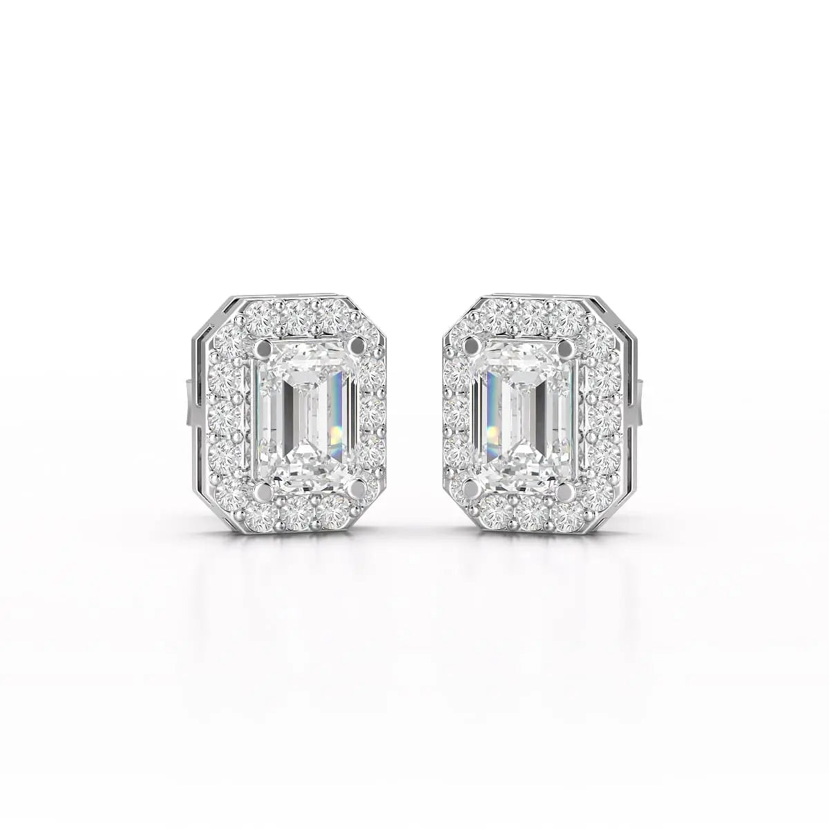 2.51 CT Lab Diamond Halo Emerald Stud Earrings Jama Jewels