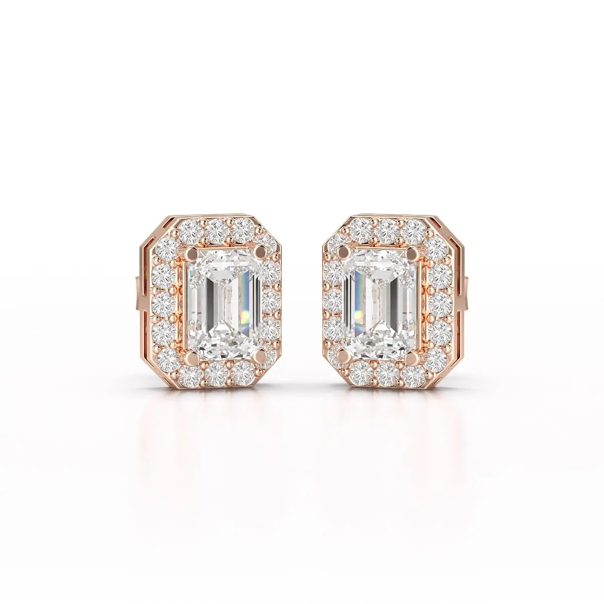 2.51 CT Lab Diamond Halo Emerald Stud Earrings Jama Jewels
