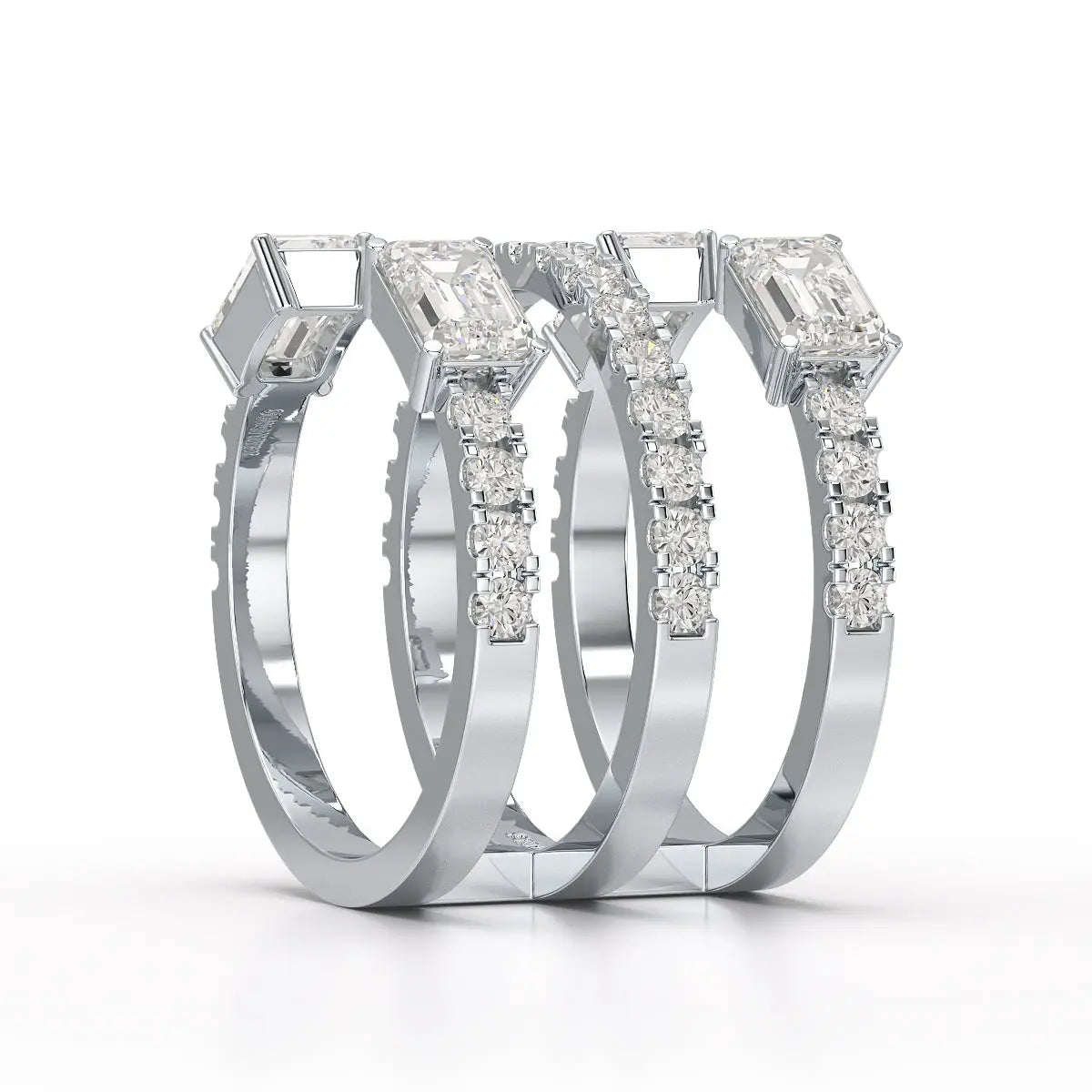 2.83 CT Three Layer Emerald Cut Lab Diamond Ring Jama Jewels