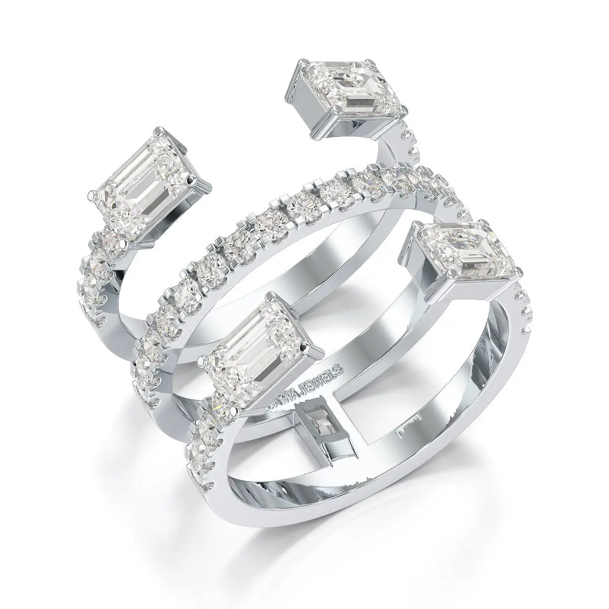 2.83 CT Three Layer Emerald Cut Lab Diamond Ring Jama Jewels