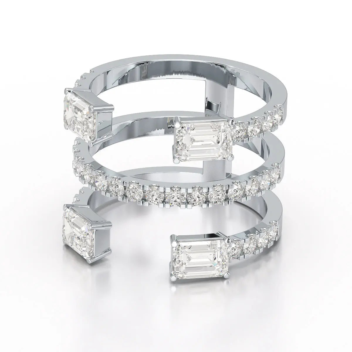2.83 CT Three Layer Emerald Cut Lab Diamond Ring Jama Jewels