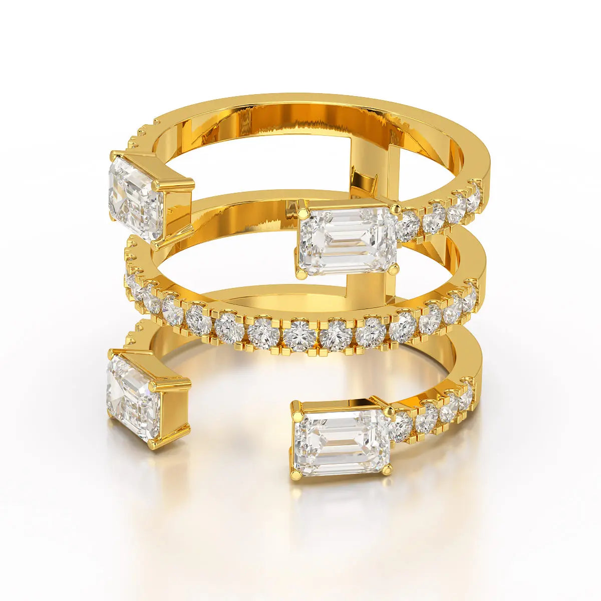2.83 CT Three Layer Emerald Cut Lab Diamond Ring Jama Jewels