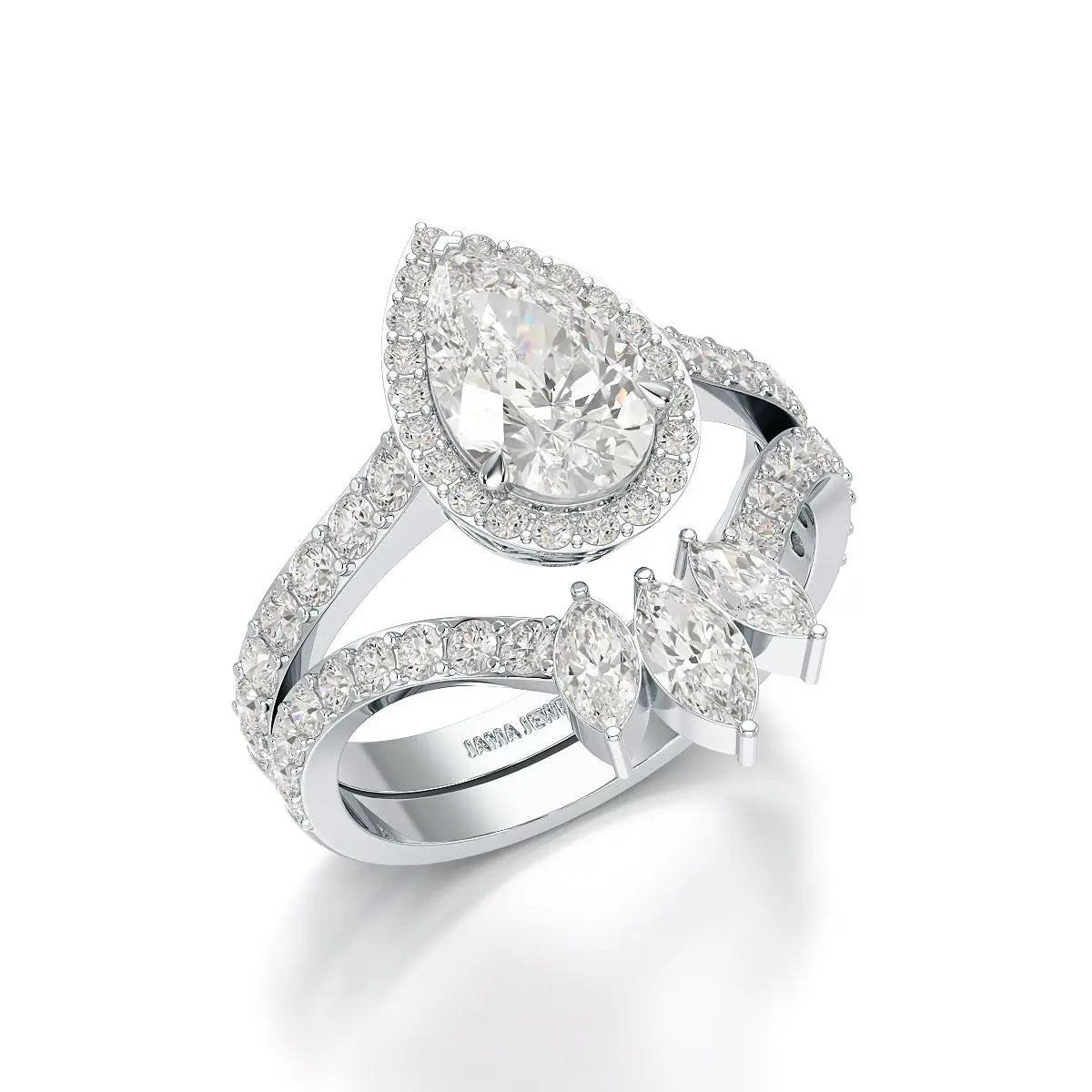 3 CT Marquise and Pear Cut Double Layer Lab Diamond Ring Jama Jewels