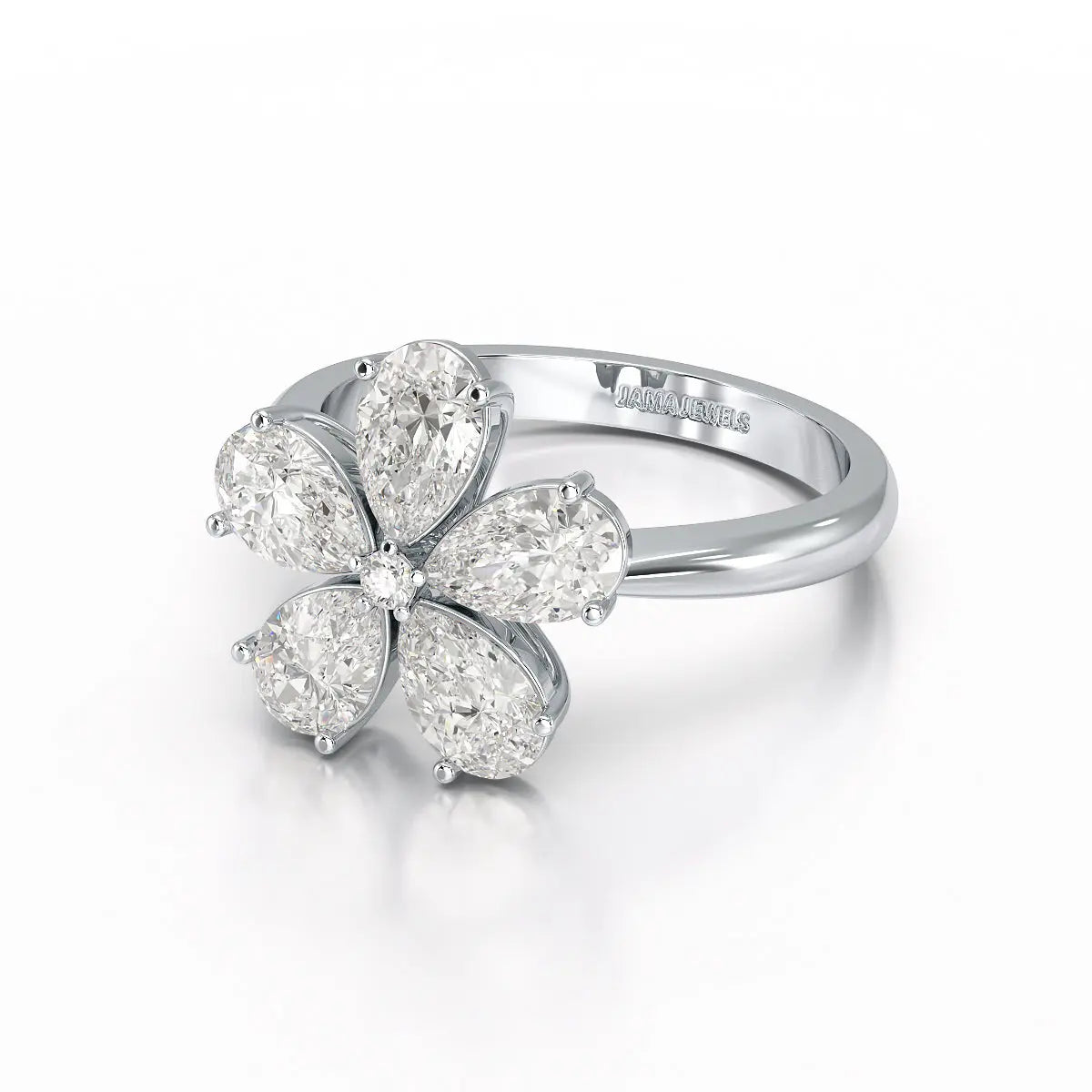 2.4 CT Pear Cut Lab Diamond Flower Shape Ring Jama Jewels