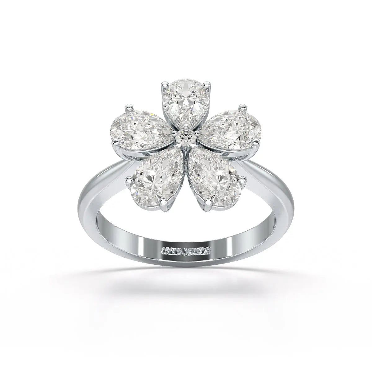 2.4 CT Pear Cut Lab Diamond Flower Shape Ring Jama Jewels