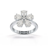 3.8 CT Pear Cut Lab Diamond Flower Shape Ring