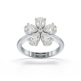 3.8 CT Pear Cut Lab Diamond Flower Shape Ring