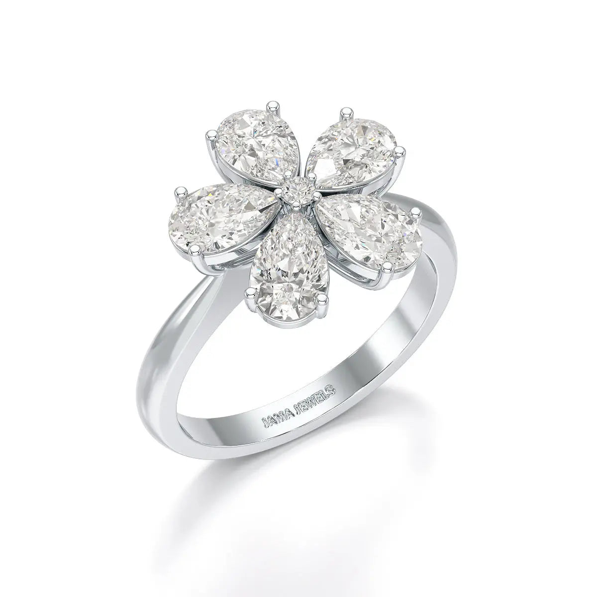2.4 CT Pear Cut Lab Diamond Flower Shape Ring Jama Jewels