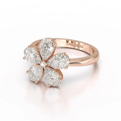 2.4 CT Pear Cut Lab Diamond Flower Shape Ring Jama Jewels