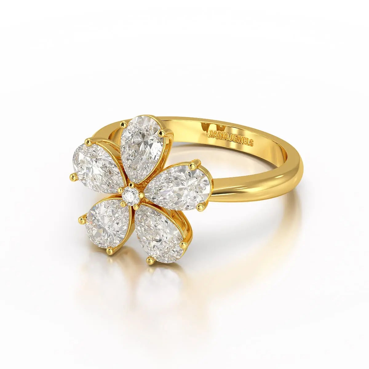 2.4 CT Pear Cut Lab Diamond Flower Shape Ring Jama Jewels