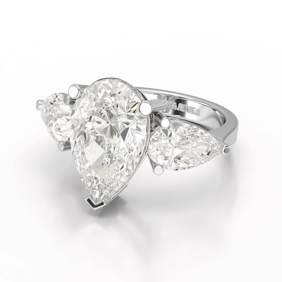 6.82 CT Lab Diamond Pear Cut Three Stone Ring