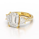 7.49 CT Three Stone Emerald Cut Lab Diamond Ring