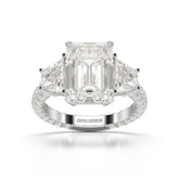7.49 CT Three Stone Emerald Cut Lab Diamond Ring