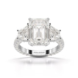 7.49 CT Three Stone Emerald Cut Lab Diamond Ring