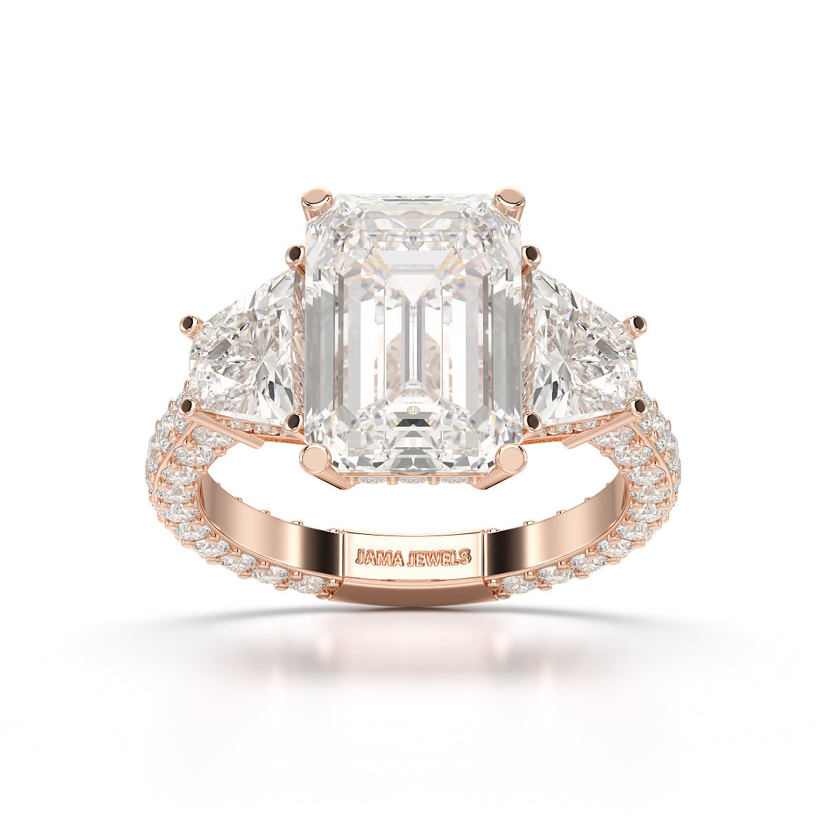 7.49 CT Three Stone Emerald Cut Lab Diamond Ring